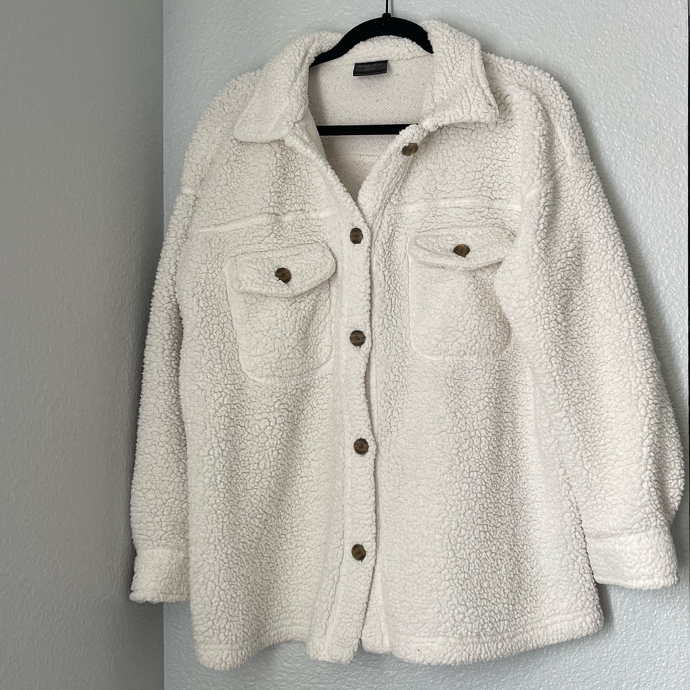 White teddy shacket